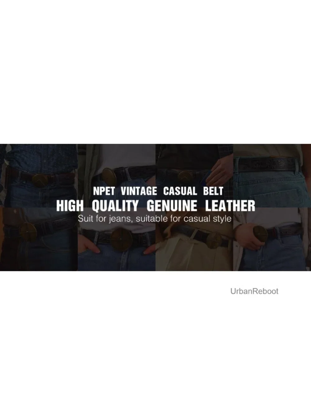 Men's Full Grain Leather Vintage Distressed Belt with Snap-On Strap 1.5